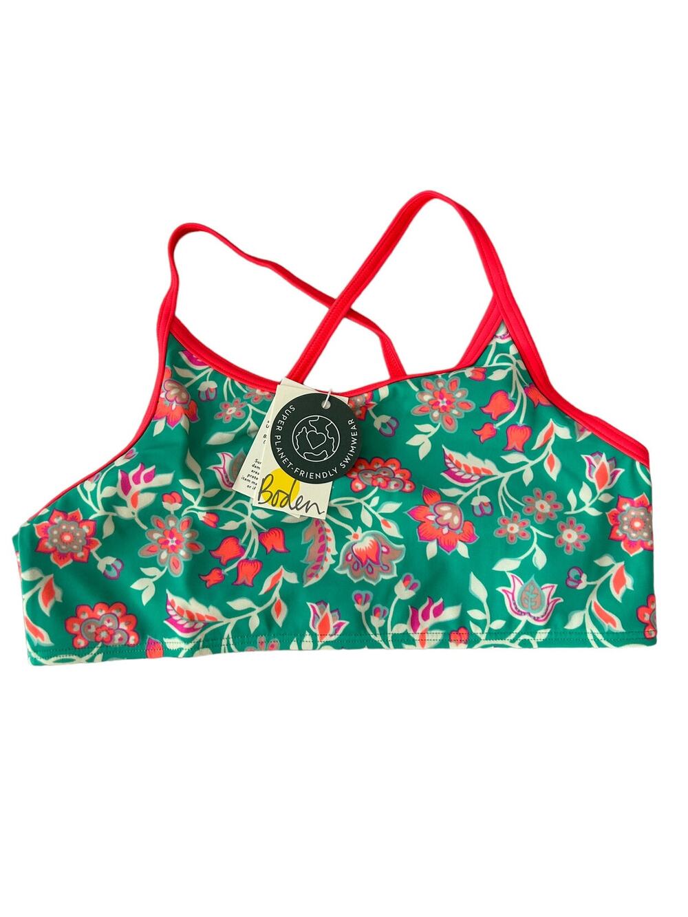 NEW Mini Boden Green Floral Bikini Top size 13-14